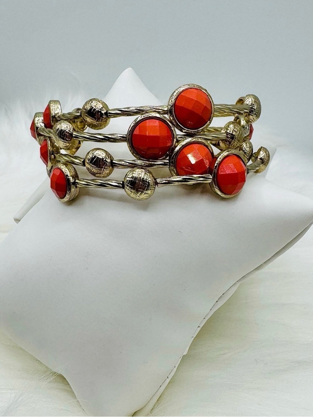 Gold-Tone Orange Faceted Stone Multi-Row Bangle Bracelet